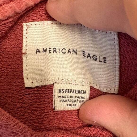 American Eagle Soft Terry Pullover Hoodie Sweatshirt Regular Fit Burgundy Sz XS - Picture 4 of 8